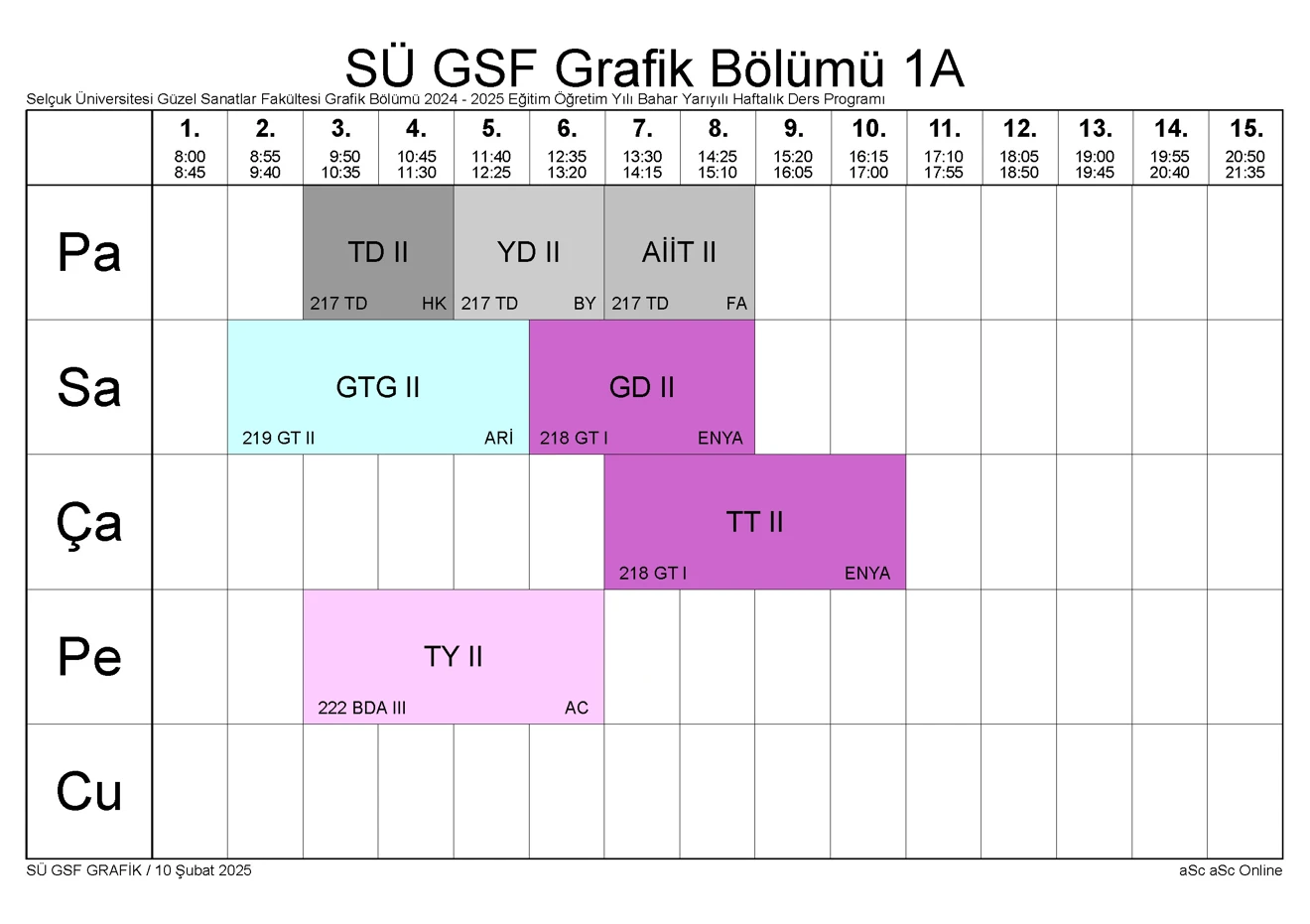 SÜ GSF GRAFİK BLM Bahar YY Ders Programı 250212